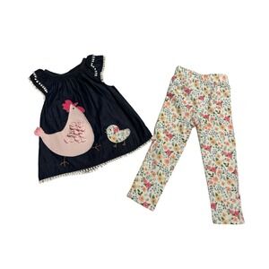 Mud Pie Easter Chicks Denim Tunic & Floral Pant Set  3T